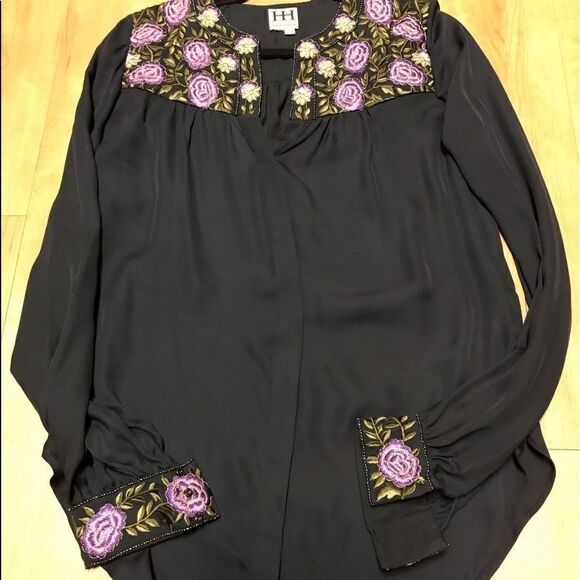 Haute Hippie Blue Floral Silk Button Down Blouse Medium - Picture 8 of 8